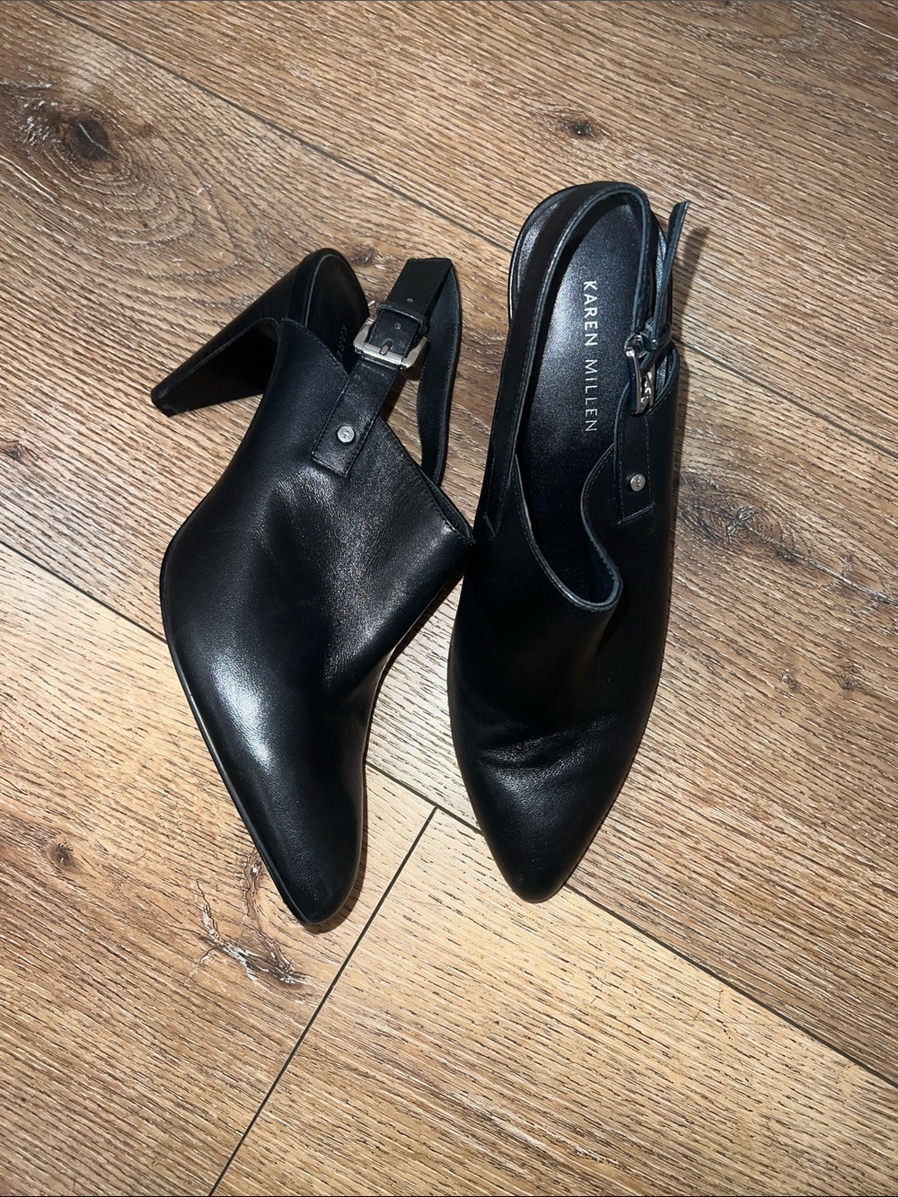 Karen Mullen Black Soft Leather Slingback Heels Size 40/9US